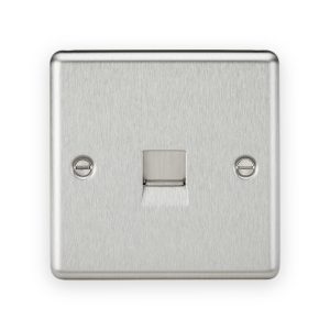Knightsbridge brushed chrome telephone outlet with metal shutter and fixing screws