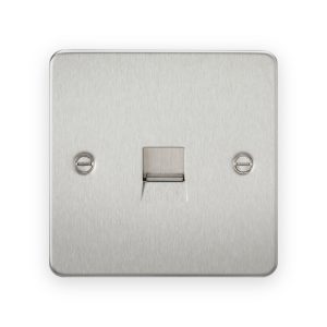 Knightsbridge telephone outlet in brushed chrome with metal shutter and two fixing screws