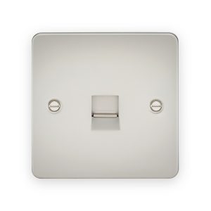 Knightsbridge telephone outlet in pearl finish with metal shutter and two fixing screws