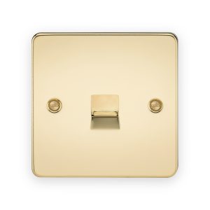 Knightsbridge telephone outlet in polished brass with metal shutter and two fixing screws