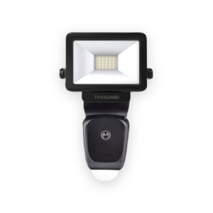 Black Timeguard LED floodlight with integrated camera, PIR sensor and side mounting pivots