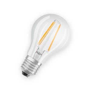 LEDVANCE clear filament E27 LED bulb with silver screw base and visible yellow filaments