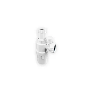 White anti-syphon bottle trap with adjustable inlet, vent cap and side compression outlet