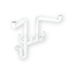 McAlpine SSK2 white double bowl space saver sink kit with twin appliance nozzles and P trap
