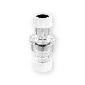 McAlpine TUN5-CL clear straight through non-return Tunvalve with 19/23mm universal connections