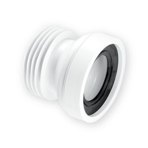 McAlpine WC-CON1 white straight pan connector with finned outlet and black inlet seal