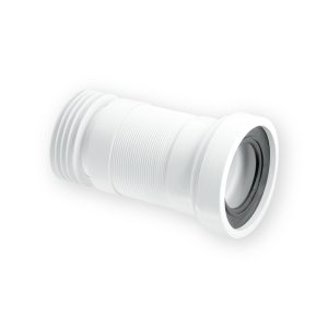 McAlpine WC-F23R straight flexible pan connector with finned outlet and black inlet seal