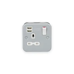 Metal Clad 13A 1G Switched Socket with Dual USB Charger (2.4A)