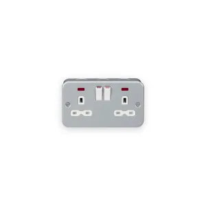 Metal Clad 13A 2G DP Switched Socket With Neon
