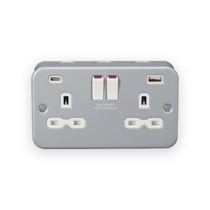 Metal Clad 13A 2G SP Switched Socket With Dual USB C+A 5V DC 4.0A [Shared]