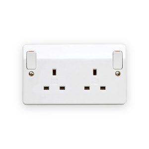 MK Electric MK K2746CEWHI 2 Gang 13 Amp Double Pole Double Socket with Out Rockers in White