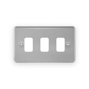 MK Electric MK K3493ALM 3 Gang Metal clad Front Plate for MK Grid Plus, Three Gang Front Cover Plate Metal Clad