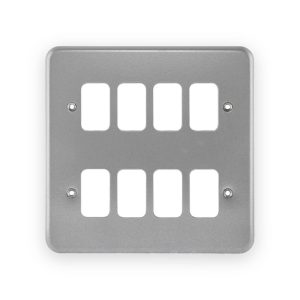 MK Electric MK K3498ALM 8 Module Front Plate For Metal Clad (8 Gang Grid Cover Plate)