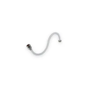 Pale flexible plumbing connector with curved hose and metal end fittings