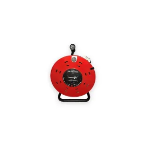 Power Plus 50 m 4 Gang 13 Amp Heavy Duty Cable Reel with Thermal Cut-Out, Metal Stand and Handle