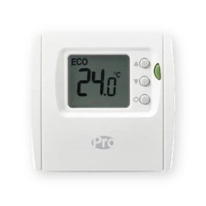 Pro Control white wired digital room thermostat with LCD temperature display and control buttons
