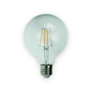 Prolite clear G95 filament globe lamp with visible yellow LED filaments and E27 screw base