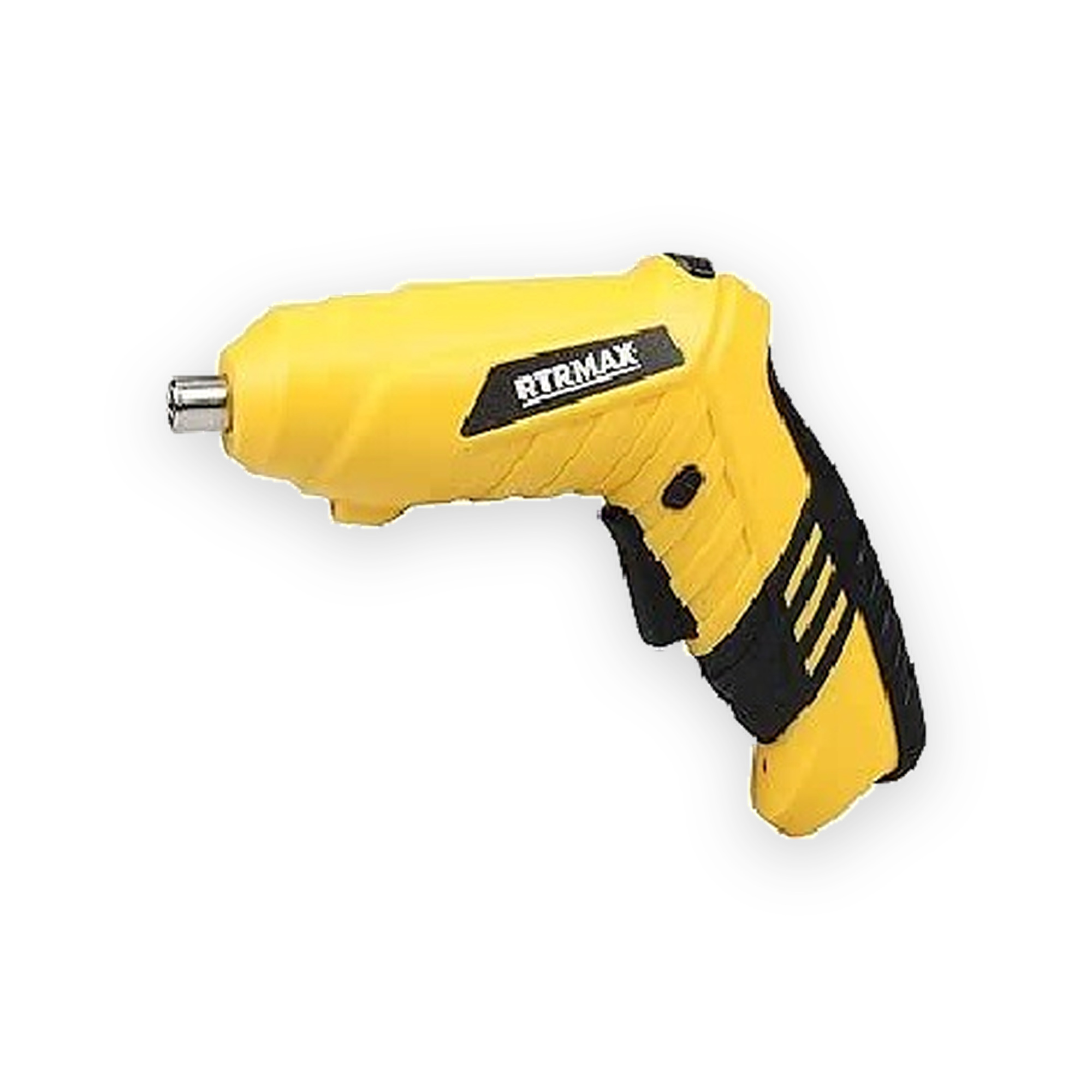 rtrmax-cordless-usb-screwdriver-gallery-01 Yellow and black RTRMAX cordless screwdriver with metal bit holder, black trigger and branded body