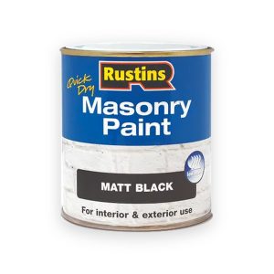 Rustins Quick Dry masonry paint tin labelled Matt Black