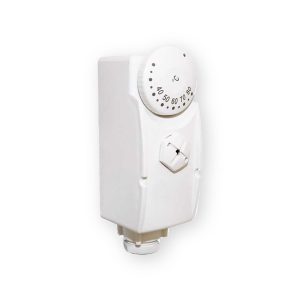 Salus CT100 white cylinder and pipe thermostat with temperature dial and cable gland