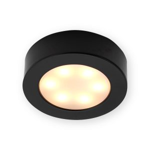 Saxby 103030 Hera black 2.5W round under cabinet light with illuminated frosted diffuser