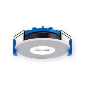 Saxby 103174 ShieldSLIM 7W white recessed downlight with blue spring clips and clear lens