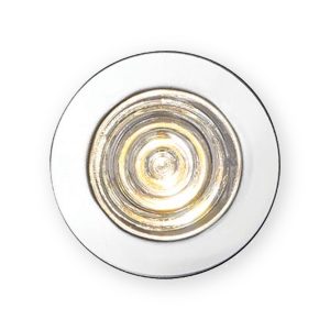 Saxby IkonPRO 73347 deck light front view showing illuminated clear lens and round silver bezel