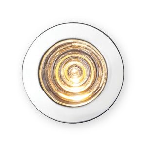 Saxby IkonPRO 73347 deck light front view showing warm illuminated lens and round silver bezel