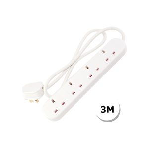 Selectric 4 Gang 13 Amp Round Edged Extension Lead – 3 Metre Lead – Unswitched – White