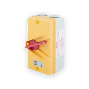 Selectric Seal Yellow IP66 63A 30kW 415V 4 Pole Weatherproof Isolator Switch