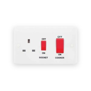 Selectric Smooth 45A Cooker Unit 13A Red Rockers Switched Socket