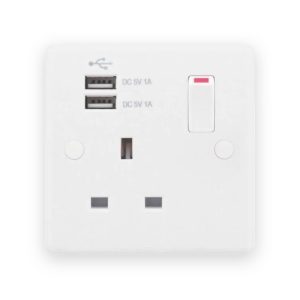 Selectric Smooth White 1 Gang 13A 1 Pole 2x USB-A 2.0A Switched Socket