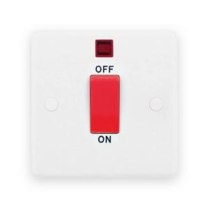 Selectric Smooth White 1 Gang 45A 2 Pole Neon Red Rocker Plate Switch
