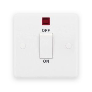 Selectric Smooth White 1 Gang 45A 2 Pole White Rocker Neon Cooker Switch