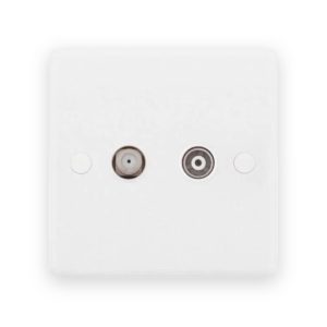 Selectric Smooth White 1x F-Type Satellite 1x Coaxial/Aerial TV/FM Isolated Socket