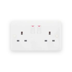 Selectric Smooth White 2 Gang 13A 1 Pole Switched Socket