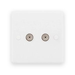 Selectric Smooth White 2 Gang Coaxial/Aerial TV/FM Socket