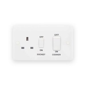 Selectric Smooth White 45A Cooker Unit 13A White Rockers Switched Socket
