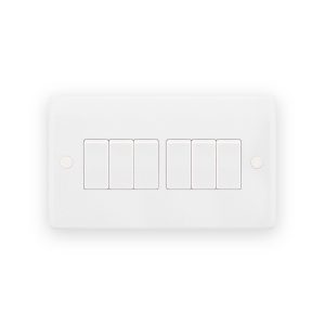 Selectric Smooth White 6 Gang 10AX 2 Way Plate Light Switch