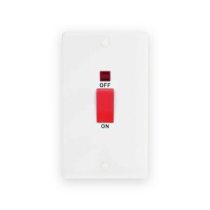 Selectric Smooth White Large 1 Gang 45A 2 Pole Neon Red Rocker Plate Switch