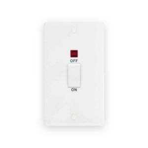 Selectric Smooth White Large 1 Gang 45A 2 Pole White Rocker Neon Cooker Switch