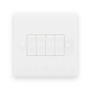 Selectric Smooth White Small Plate 4 Gang 10AX 2 Way Plate Light Switch