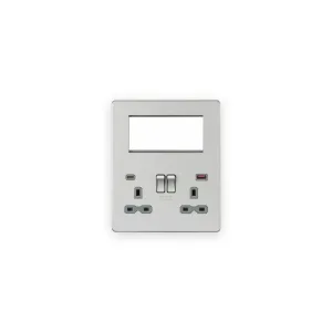 Brushed chrome multimedia combo plate with USB-A USB-C ports and two switched sockets
