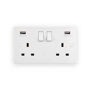 Square Edge 13A 2G DP Switched Socket With Twin 5V USB