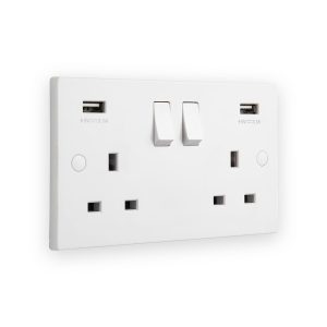 Square Edge 13A 2G DP Switched Socket With Twin 5V USB