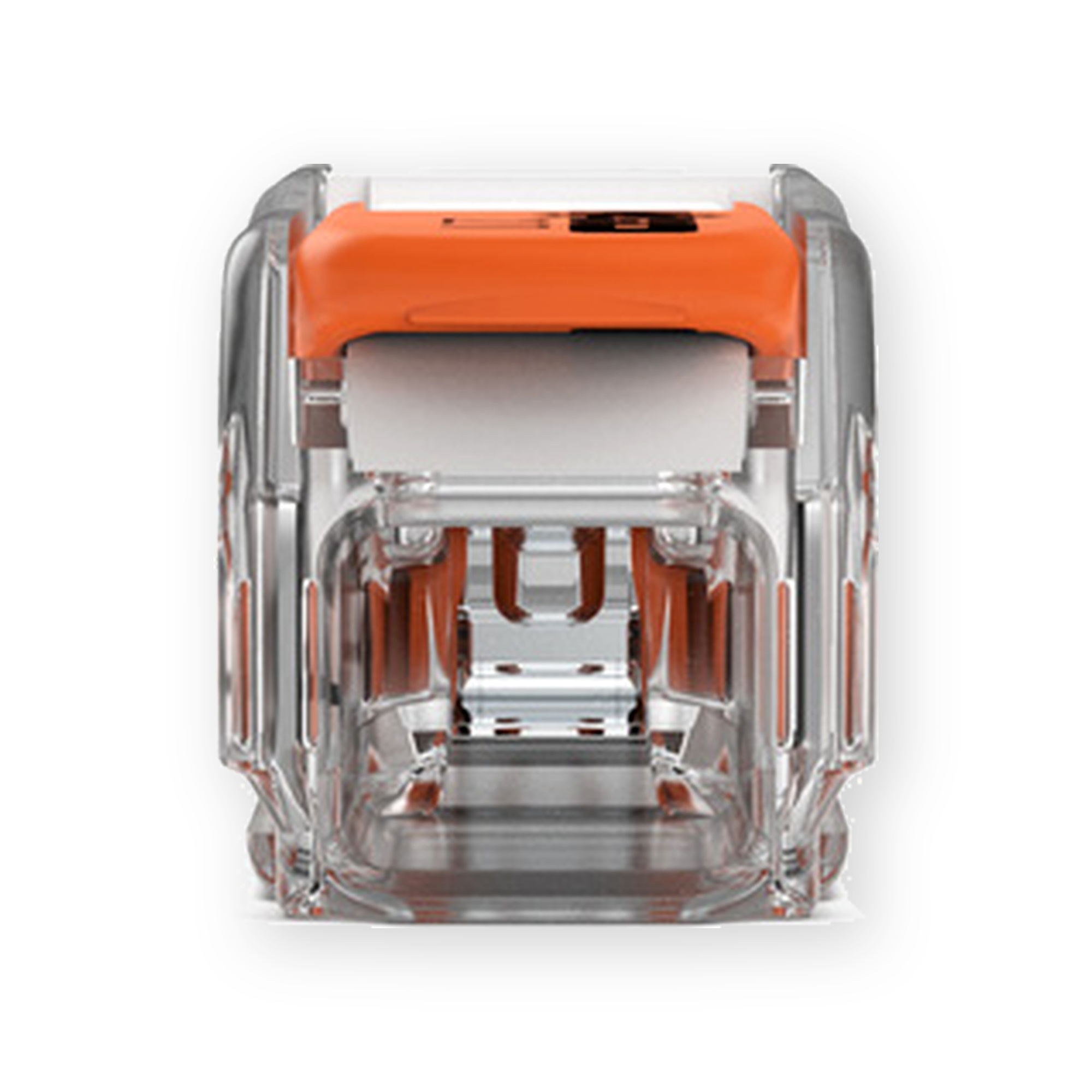 wago-221-2411-inline-connector-end-view Wago inline lever connector end view showing transparent casing, orange lever and internal metal contact