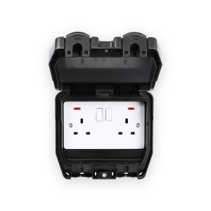 Weatherproof 13A 2G DP Switched Socket - Black