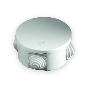 Weatherproof Round Junction Box with Glands 80mm Diameter x 40mm Height, Grey Sealed Junction Box