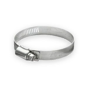 Metal worm-drive hose clip with slotted band and screw fastening